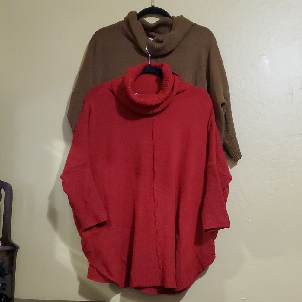 Time and Tru Red and Brown Cowl Neck Sweaters